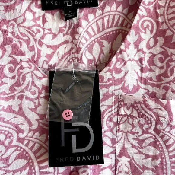 FRED DAVID Women's 3/4 Sleeve High-low Blouse Pink/White Size S Rayon/Polyester - Picture 2 of 10